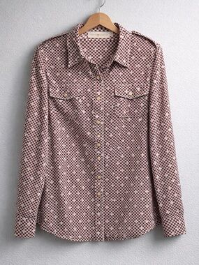 Tory Burch  Women's Red, Black and White Checkered button down blouse